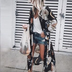 Boho Floral Black Maxi Length Kimono One Size Daisy Jones And The Six Vi…